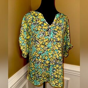 Cynthia Rowley Womens Large Multicolor V Neck Short Sleeve Top